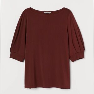 Woman's H&M Rust Short Sleeve Jersey Crepe Boatneck Top Size S